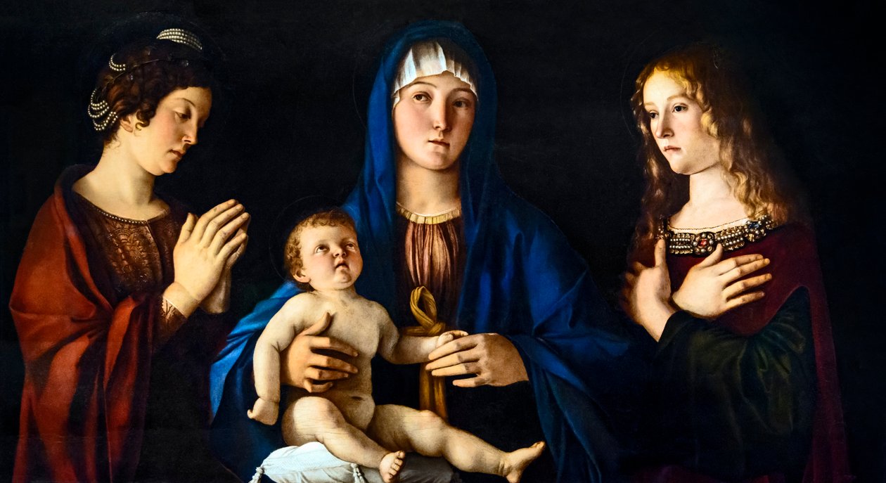 Madonna ja lapsi sekä pyhä Katariina Aleksandrialainen ja Maria Magdaleena (Sacra Conversazione) tekijältä Giovanni Bellini