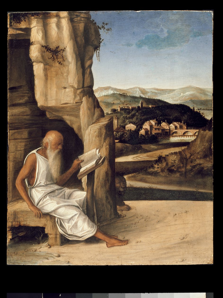 St. Jerome lukemassa maisemaa tekijältä Giovanni Bellini