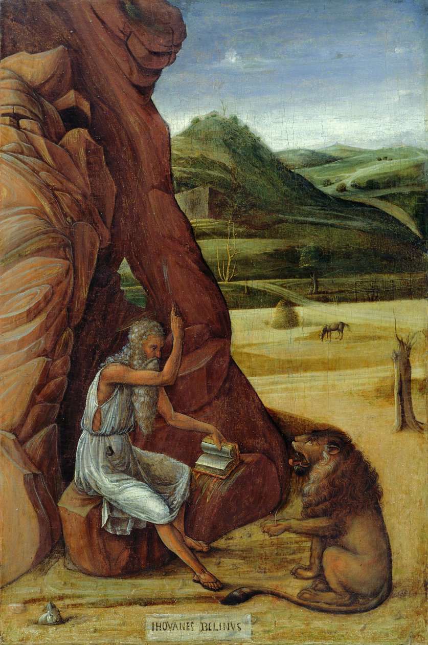 St. Jerome in the Wilderness, n. 1450 (tempera paneelissa) tekijältä Giovanni Bellini