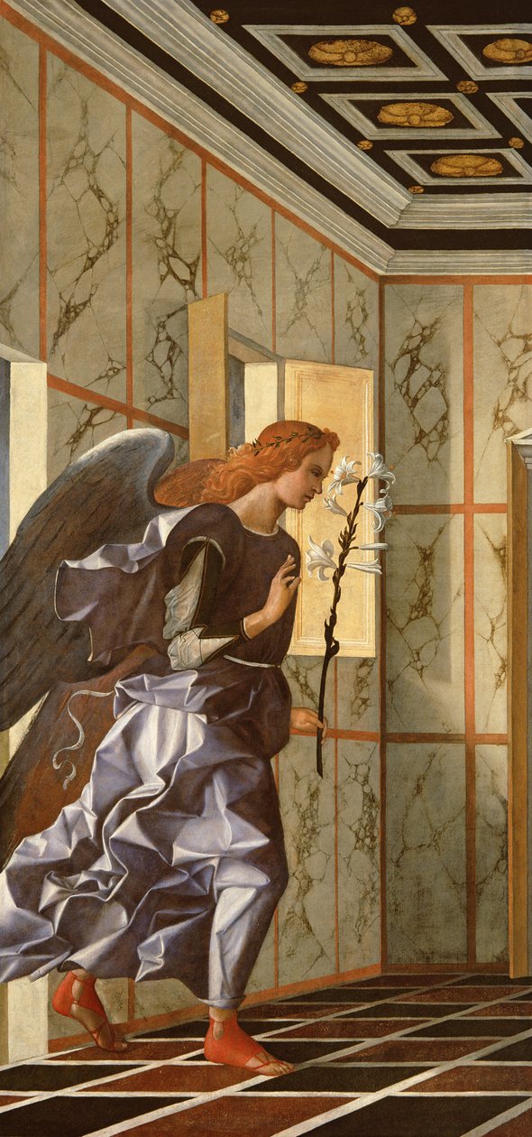 Arkkienkeli Gabriel, Annunciation-diptyykki, n. 1500 (vuoden 1998 jälkeinen restaurointi) tekijältä Giovanni Bellini