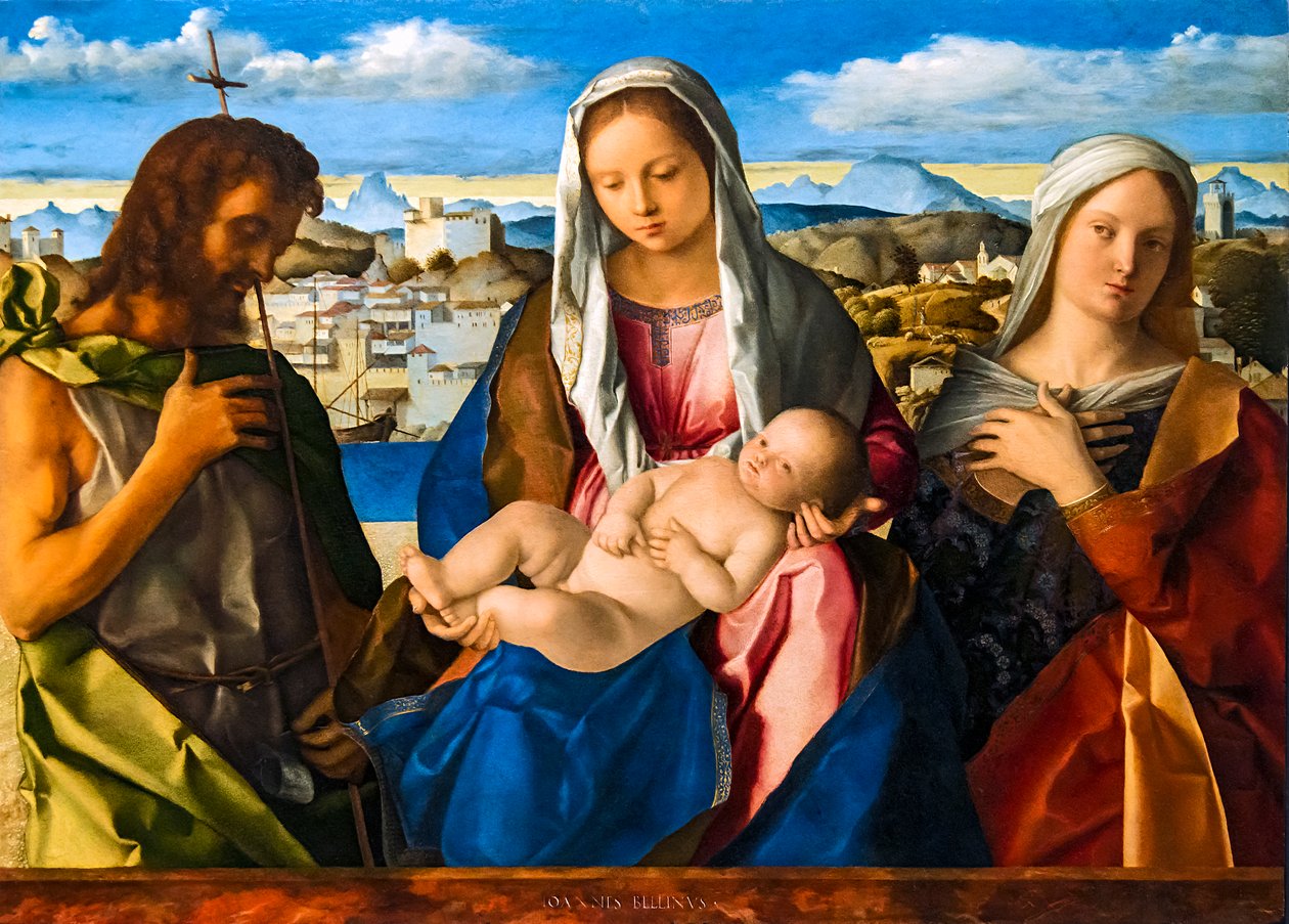 Neitsyt ja lapsi s. Johannes Kastaja ja pyhä (Giovannelli pyhä keskustelu) tekijältä Giovanni Bellini