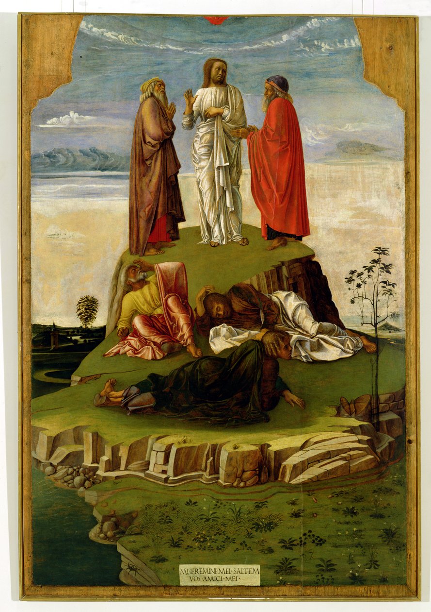 Kristuksen kirkastus Tabor-vuorella, 1455-60 (tempera taulussa) tekijältä Giovanni Bellini