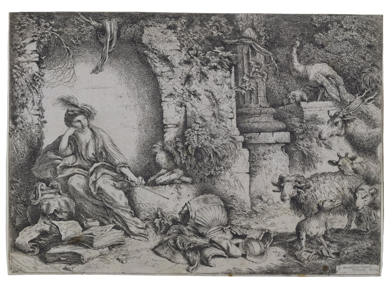 Circe muuttaa Odysseuksen miehet pedoiksi, 1650-luvun alku tekijältä Giovanni Benedetto Castiglione