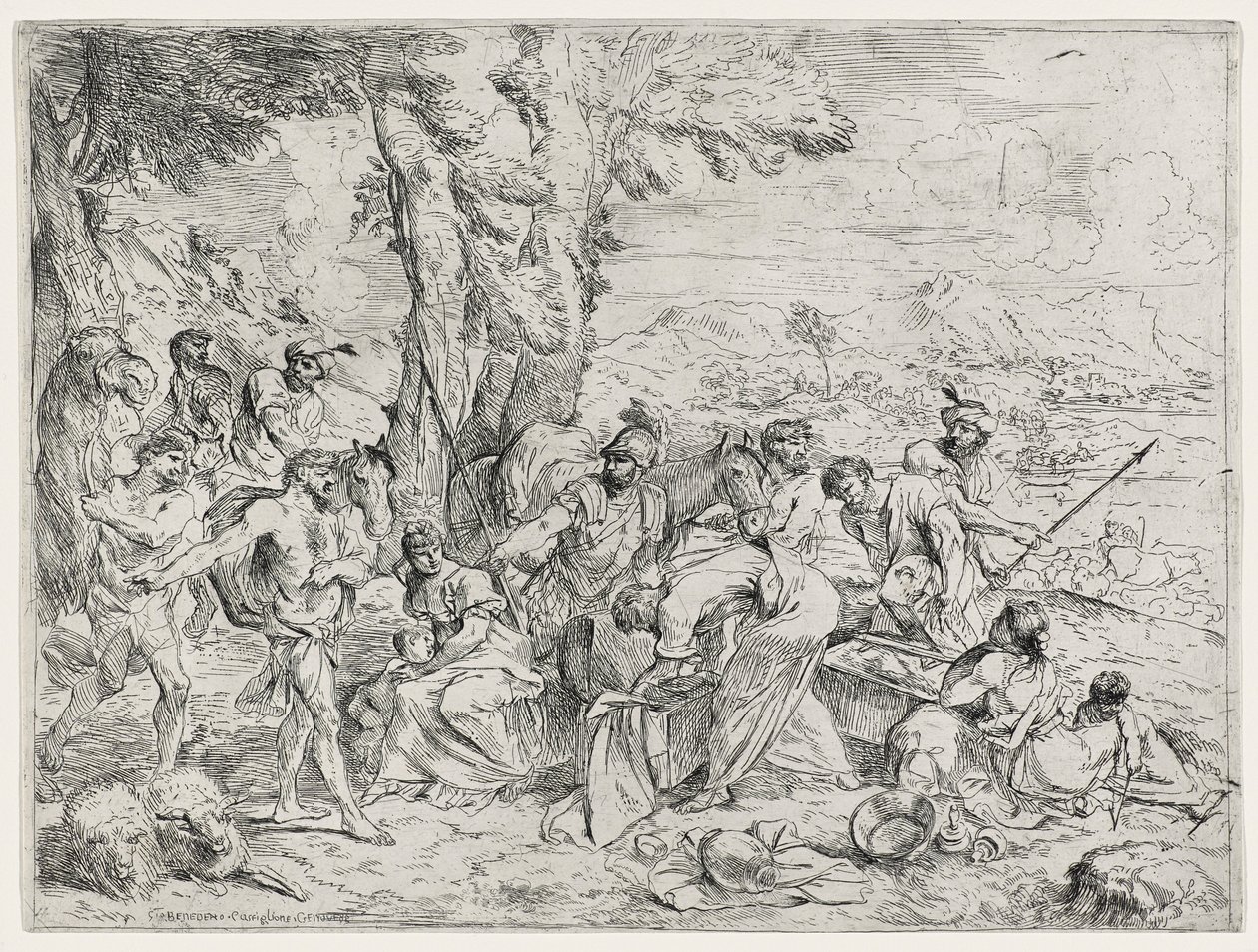 Rachel salaamassa Labanin epäjumalia tai etsimässä epäjumalia, n. 1630-40 tekijältä Giovanni Benedetto Castiglione