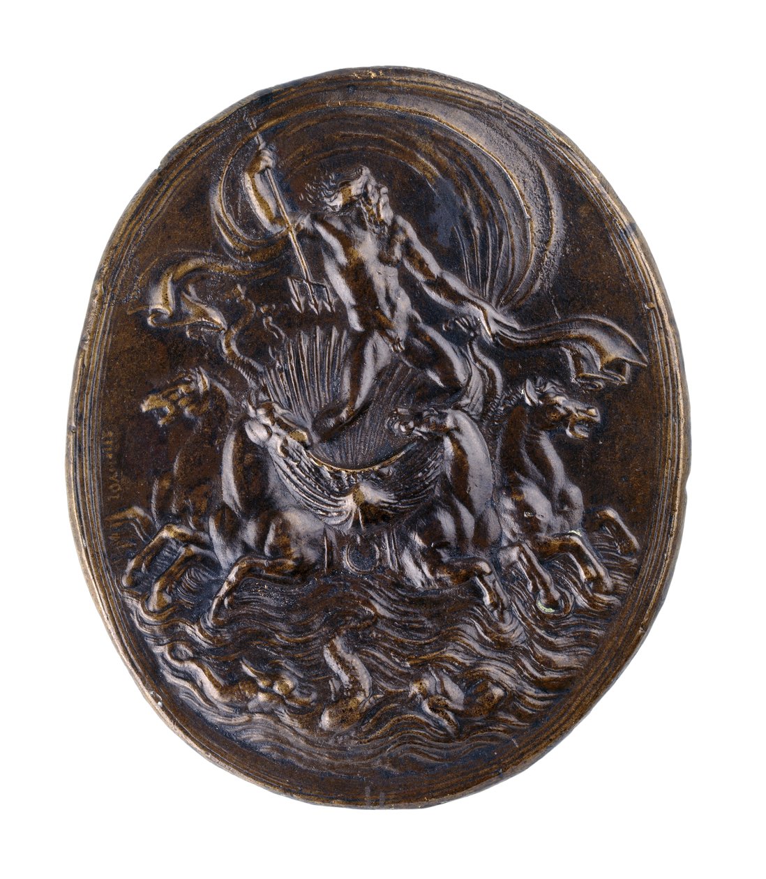 Neptunus näissä vaunuissa (joka I) n. 1530-1540 (pronssi) tekijältä Giovanni Bernardi