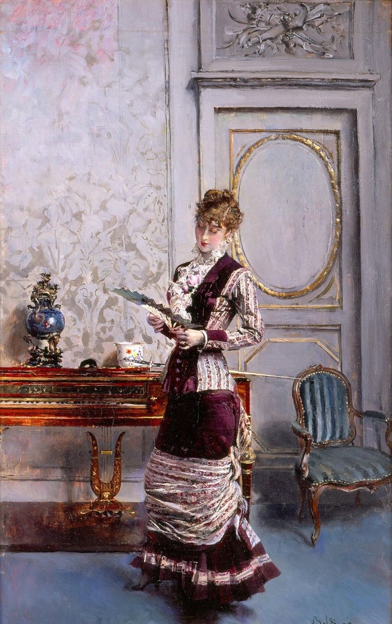 Lady Admiring a FannPolski: Berthe, patrzaca na wachlarzn Espanja: Berthe che guarda un ventaglion tekijältä Giovanni Boldini