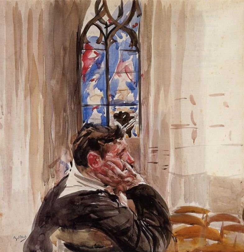 Muotokuva miehestä Churchnissa Deutsch: Portat von einem Mann in der KirchenPolski: Portet mezczyzny w koscielen tekijältä Giovanni Boldini