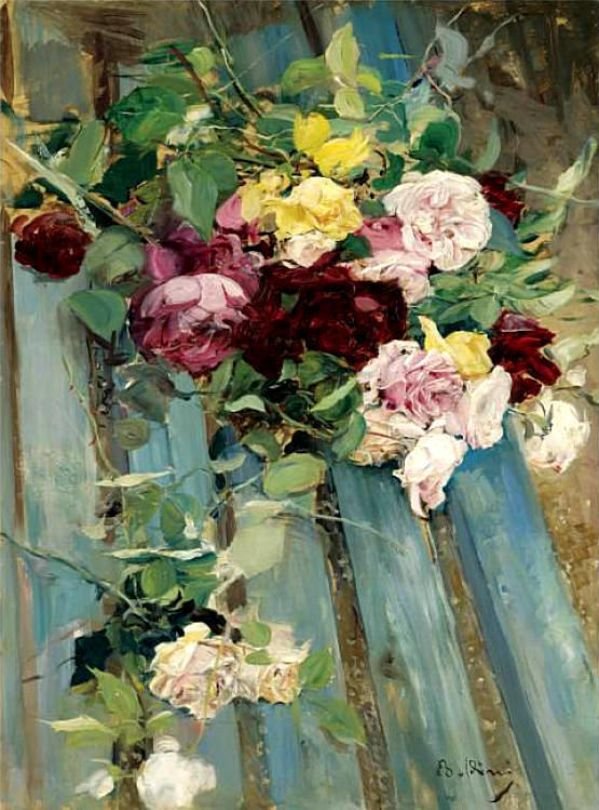 Asetelma Rosenin kanssaDeutsch: Stillleben mit RosennPolski: Martwa natura z rozan tekijältä Giovanni Boldini