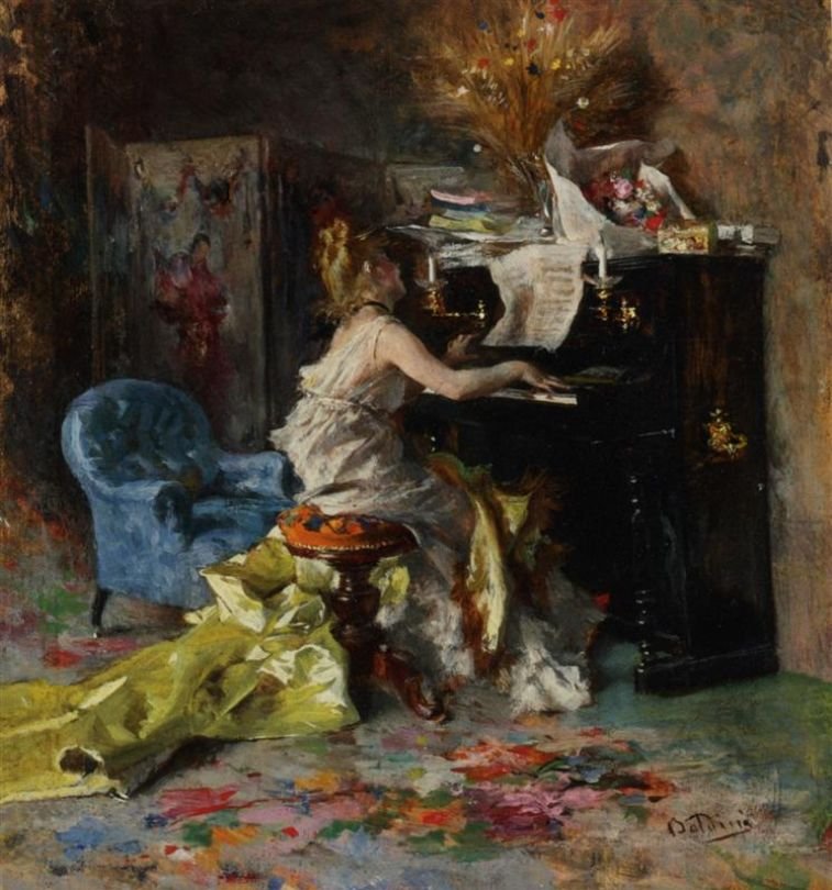 Nainen pianossa Deutsch: Frau am Klavier Polski: Kobieta przy pianinie tekijältä Giovanni Boldini