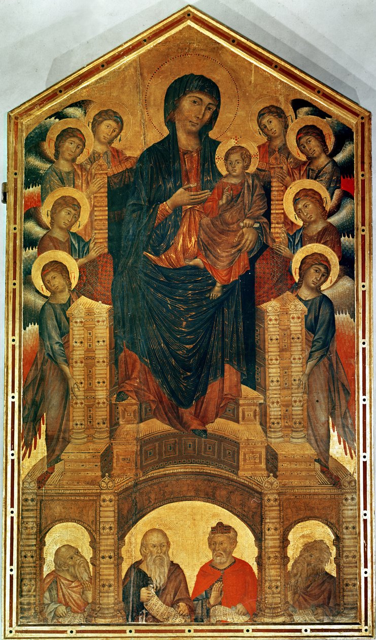 Madonna ja Child Enthroned, n. 1280-85 (tempera paneelissa) (katso myös 33478) tekijältä Giovanni Cimabue