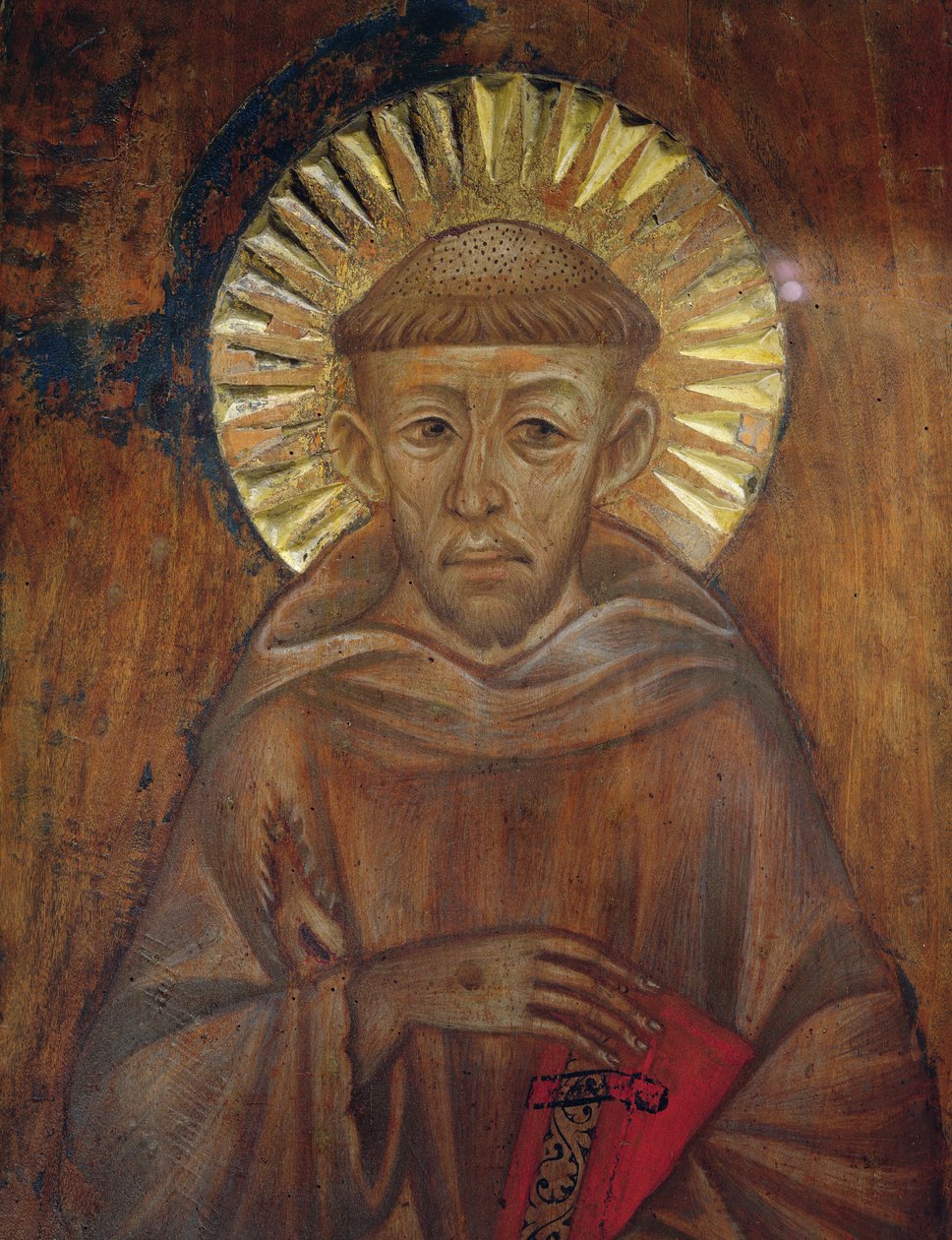Pyhän Franciscuksen muotokuva, n. 1285 öljytaulun yksityiskohta 696577 tekijältä Giovanni Cimabue