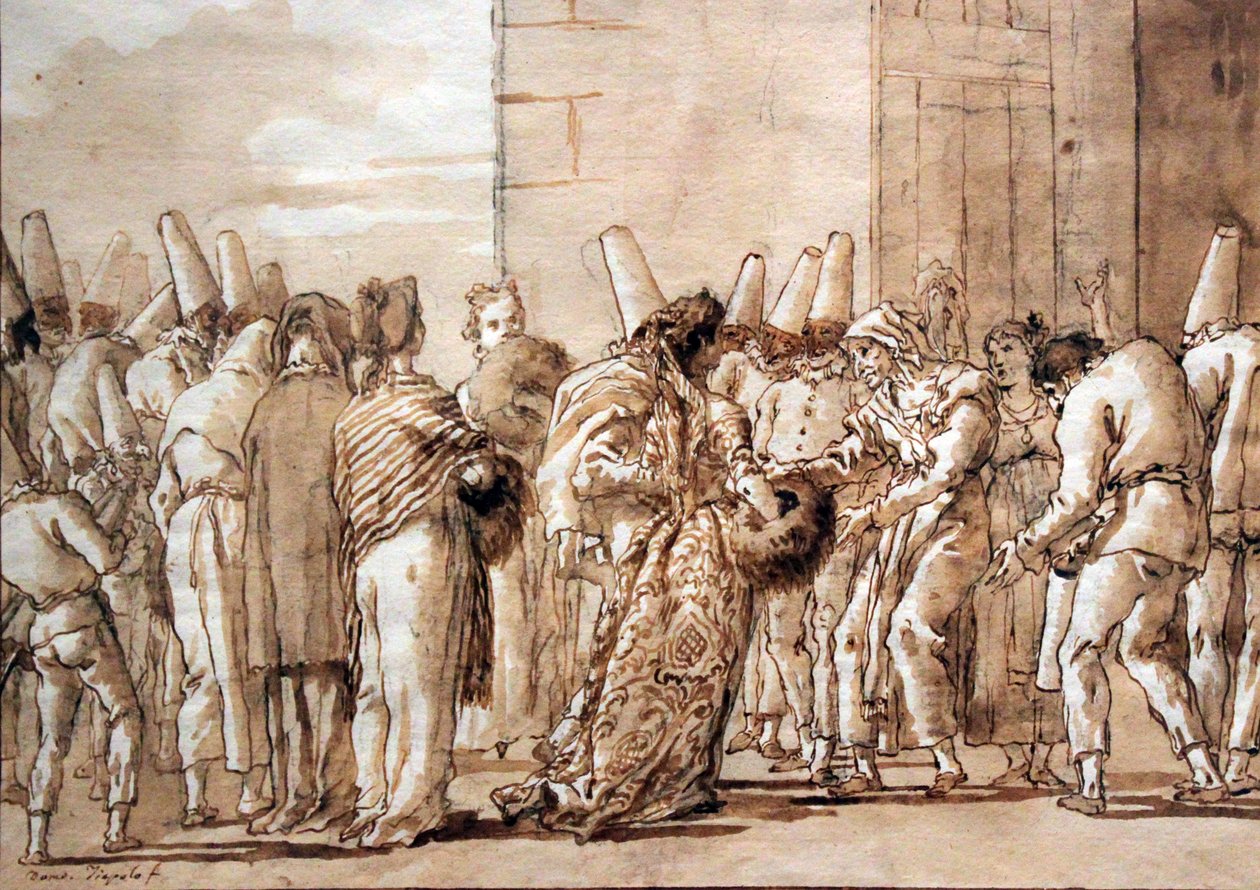 Pulcinellas Vater führt nuotta Braut nach Hause tekijältä Giovanni Domenico Tiepolo