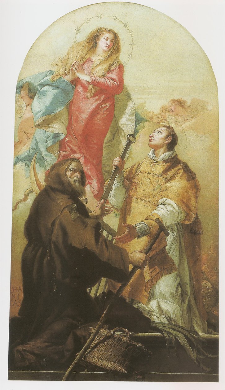 Neitsyt kirkkaudessa San Lorenzon ja San Francesco di Paolan kanssa tekijältä Giovanni Domenico Tiepolo