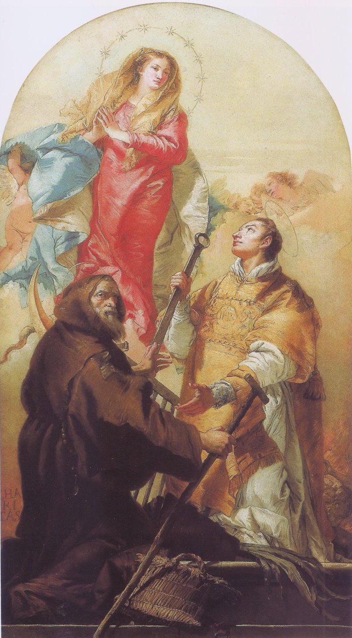Neitsyt kirkkaudessa San Lorenzon ja San Francesco di Paolan kanssa tekijältä Giovanni Domenico Tiepolo