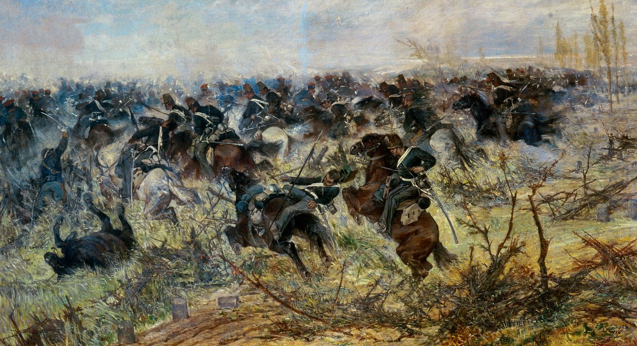 Ratsuväkihyökkäys Montebellossa tekijältä Giovanni Fattori