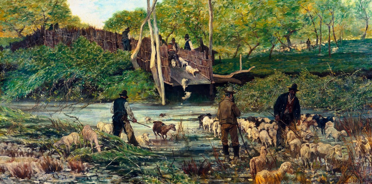Lammashyppy (Il salto delle pecore) tekijältä Giovanni Fattori