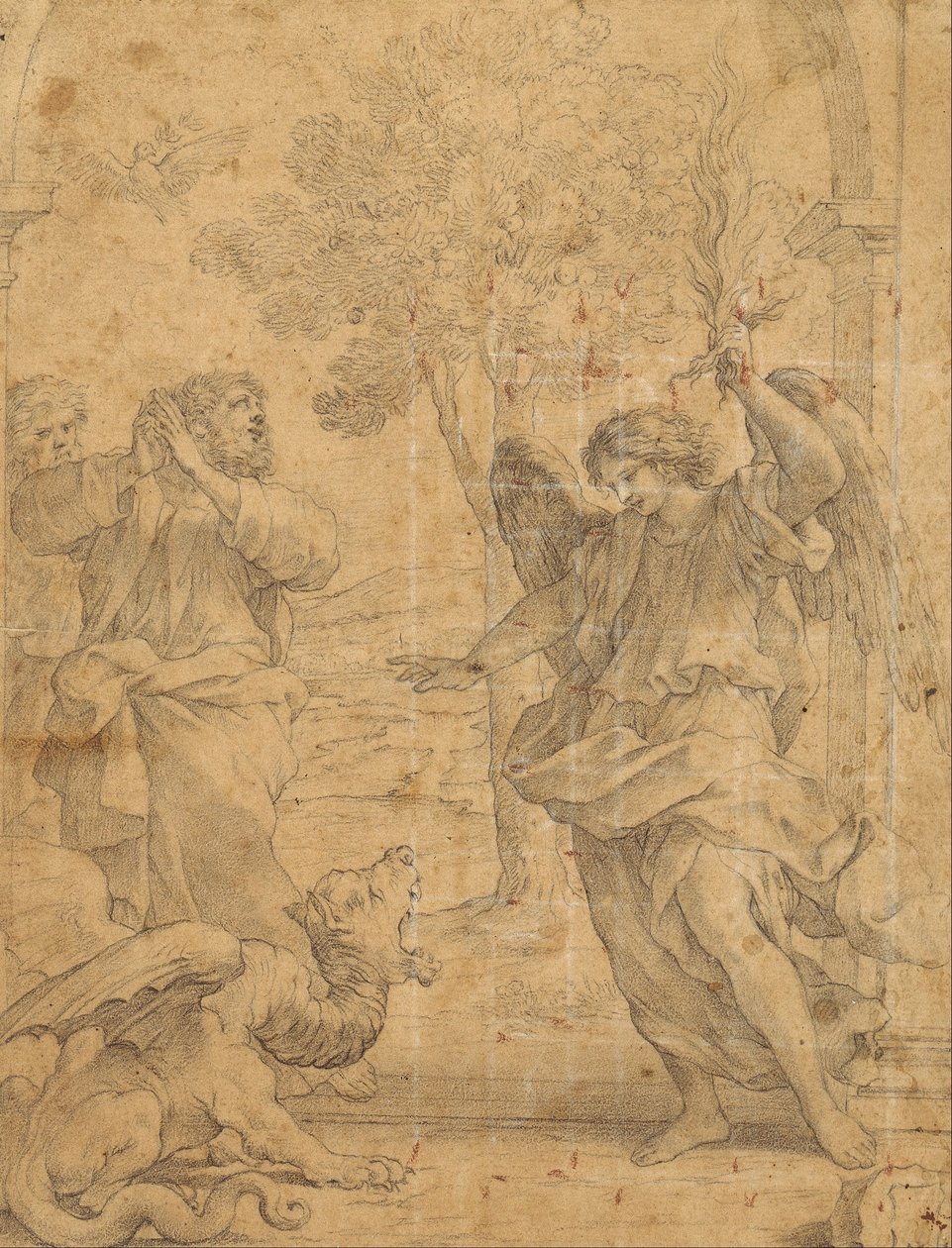Arkkienkeli Uriel ja lohikäärme tekijältä Giovanni Francesco Romanelli