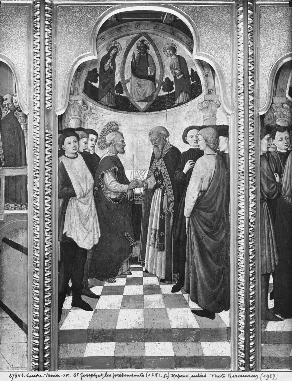 Neitsyt, Pyhän Joosefin ja teeskentelijöiden elämänkierto, n. 1445 (öljy poppelilevylle) tekijältä Giovanni Francesco da Rimini