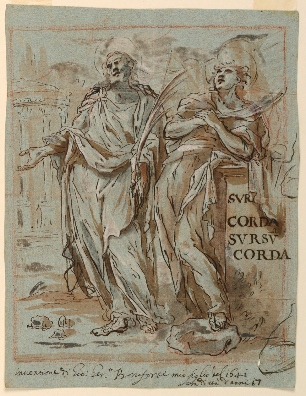 Piirustus, kaksi marttyyria, 1641 tekijältä Giovanni Gerolama Boniforte