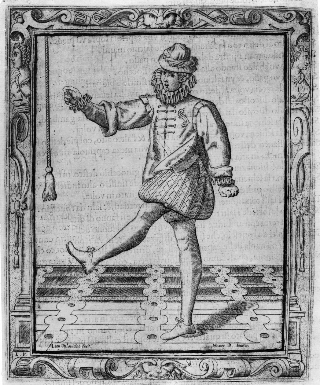 Courtly Dance, kuvitus Cesare Negrin teoksesta Nuvone inventori di bali, Leon Pallavicinon vedos, julkaistu 1604 tekijältä Giovanni Mauro della Rovere