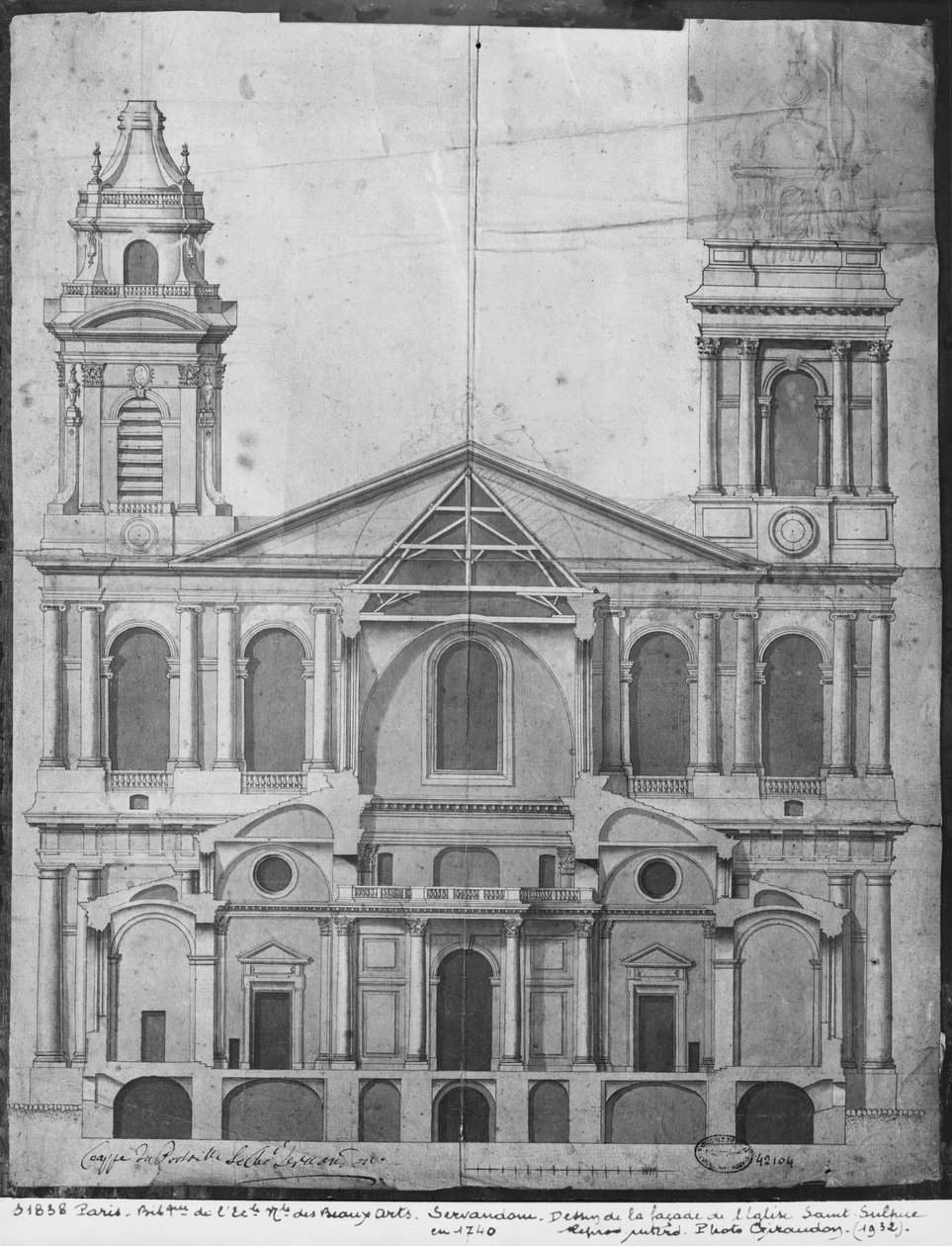 Saint-Sulpicen kirkko, julkisivun korotus, Pariisi, 1740 tekijältä Giovanni Niccolo Servandoni