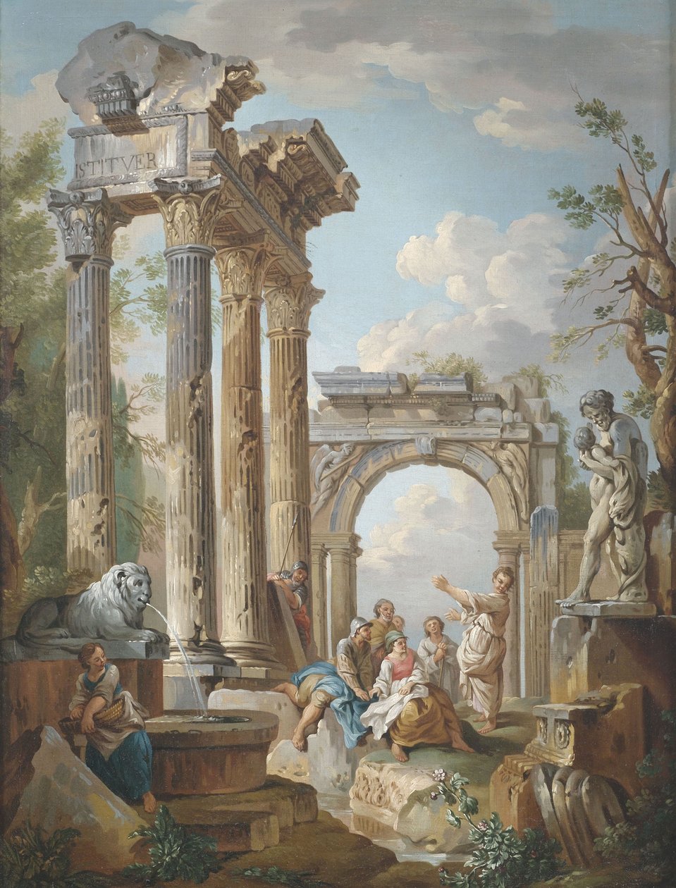 Predigt eines Apostels in römischen Ruinen tekijältä Giovanni Paolo Pannini