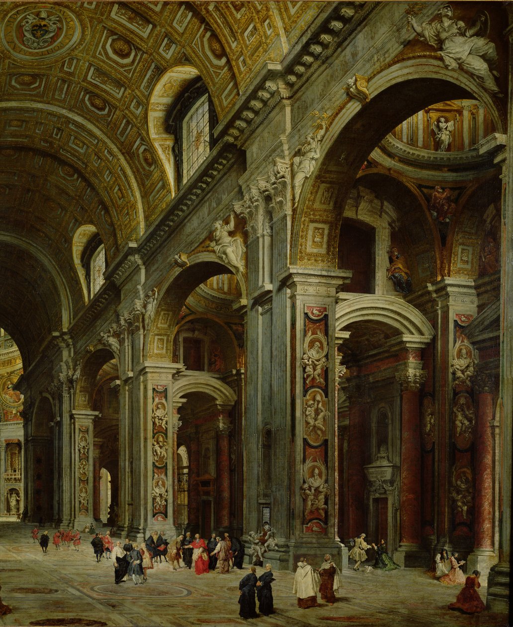 Kardinaali Melchior de Polignac (1661-1742) Vierailee Pyhän Pietarin luona Roomassa (222224:n yksityiskohta) tekijältä Giovanni Paolo Pannini
