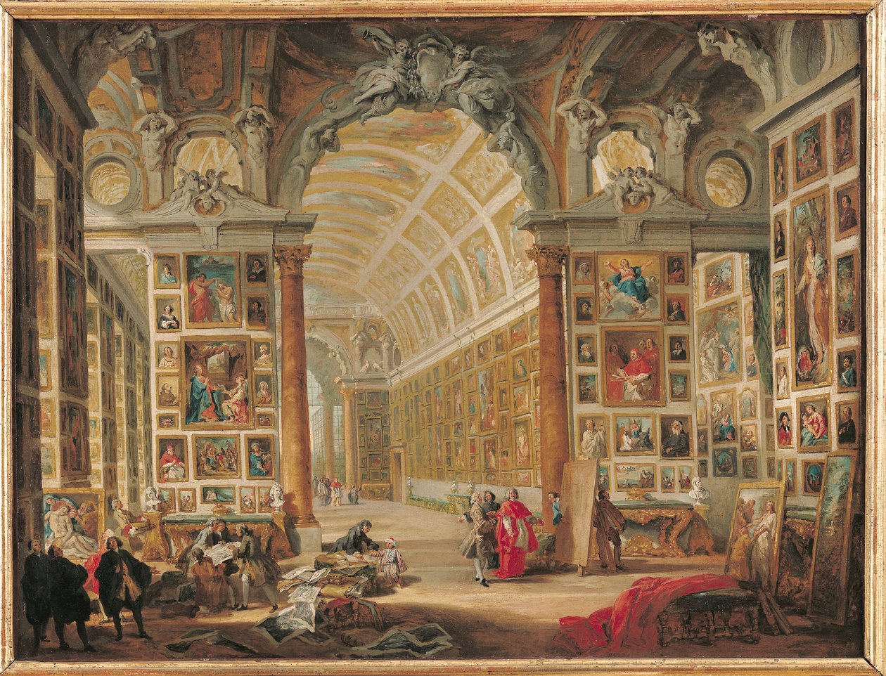 Kardinaali Silvio Valenti-Gonzagan galleria Roomassa, 1749 tekijältä Giovanni Paolo Pannini