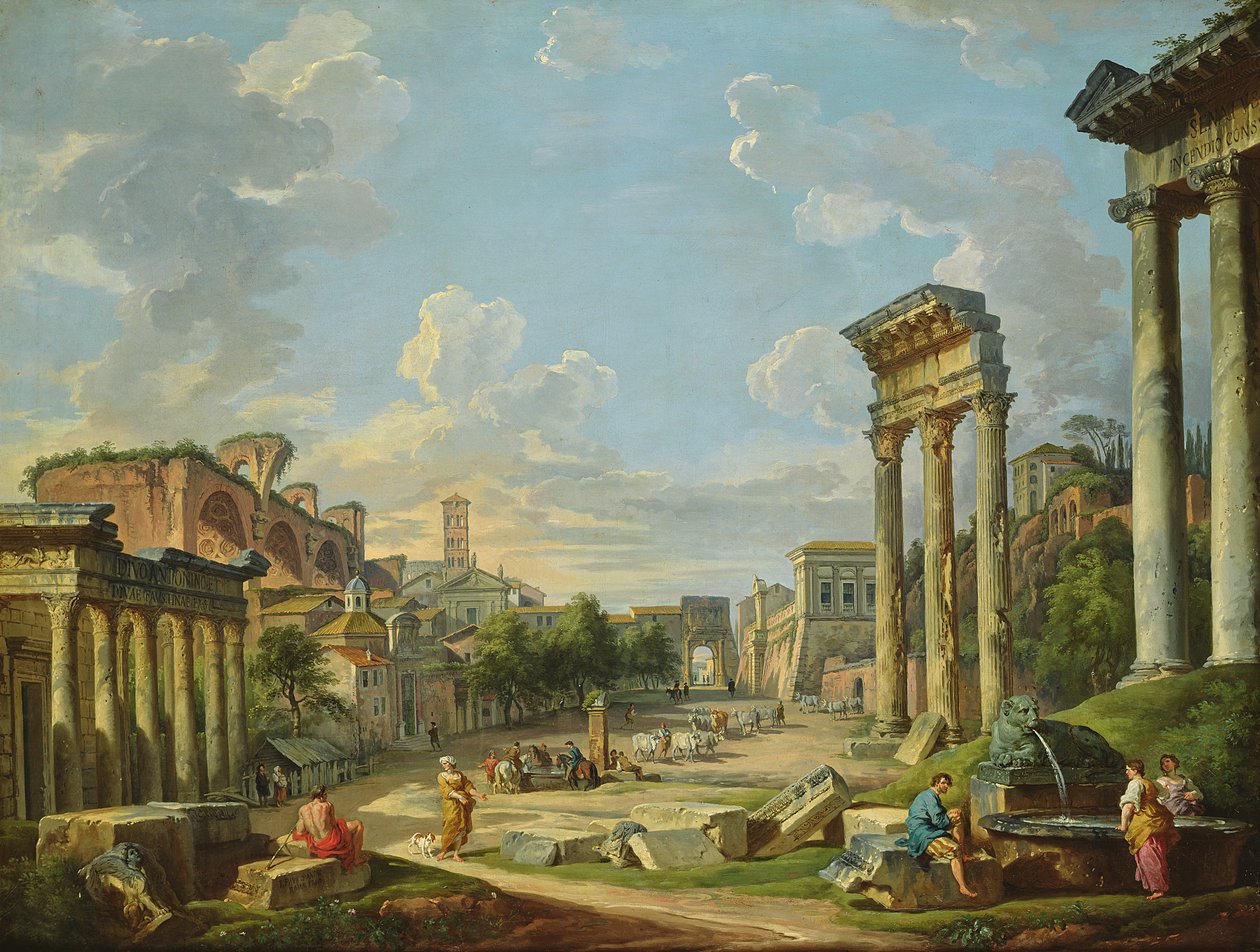 Näkymä Campo Vaccinolle Roomassa, 1740 tekijältä Giovanni Paolo Pannini