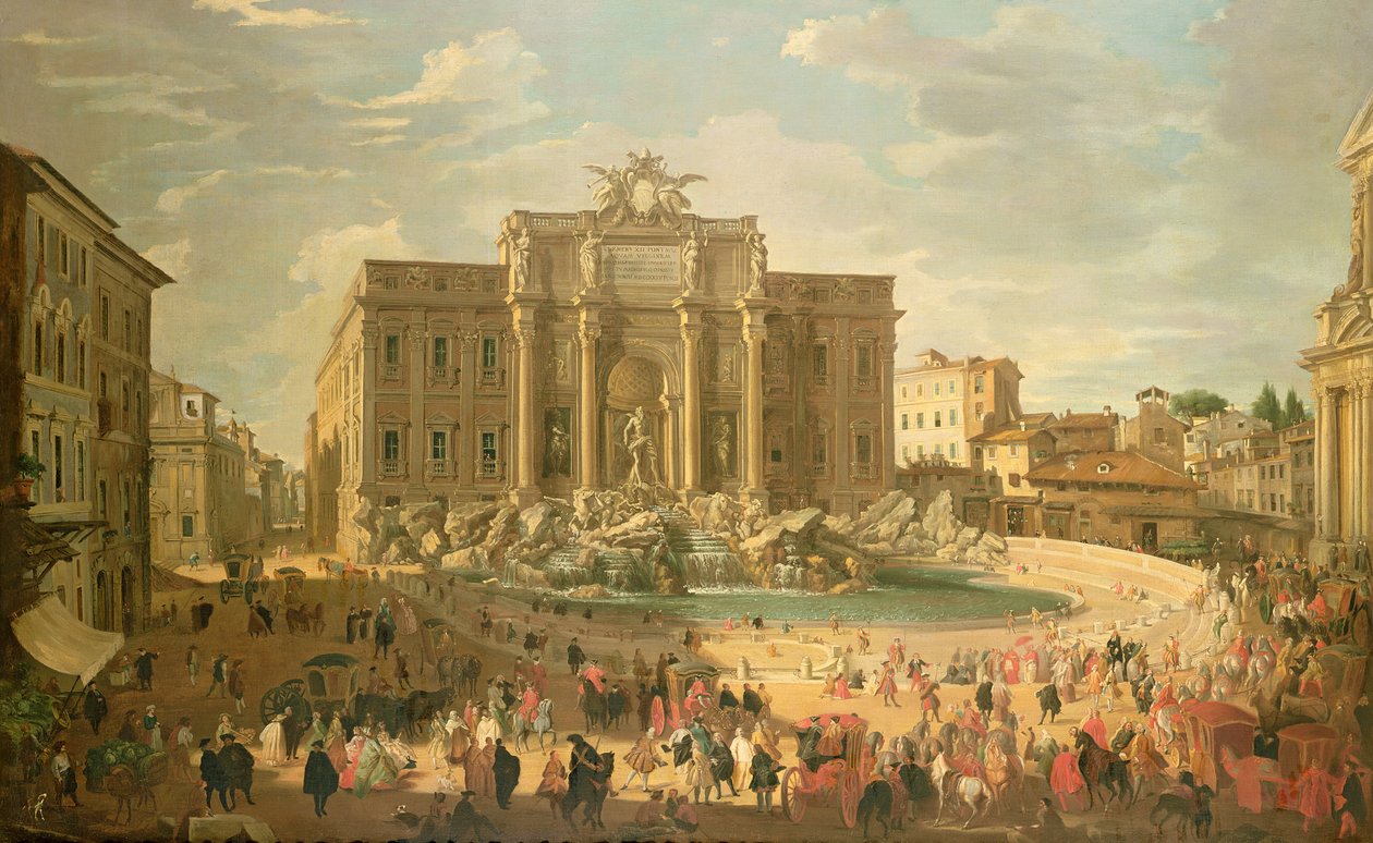 Benedictus XIV vierailulla Trevin suihkulähteellä tekijältä Giovanni Paolo Pannini