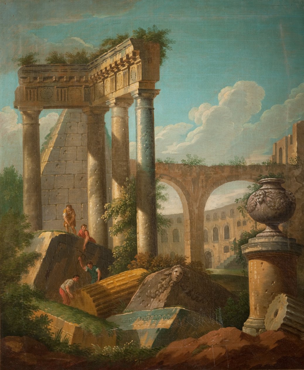 Klassinen kohtaus - Raunioitu temppeli, 1800-luku tekijältä Giovanni Paolo Pannini