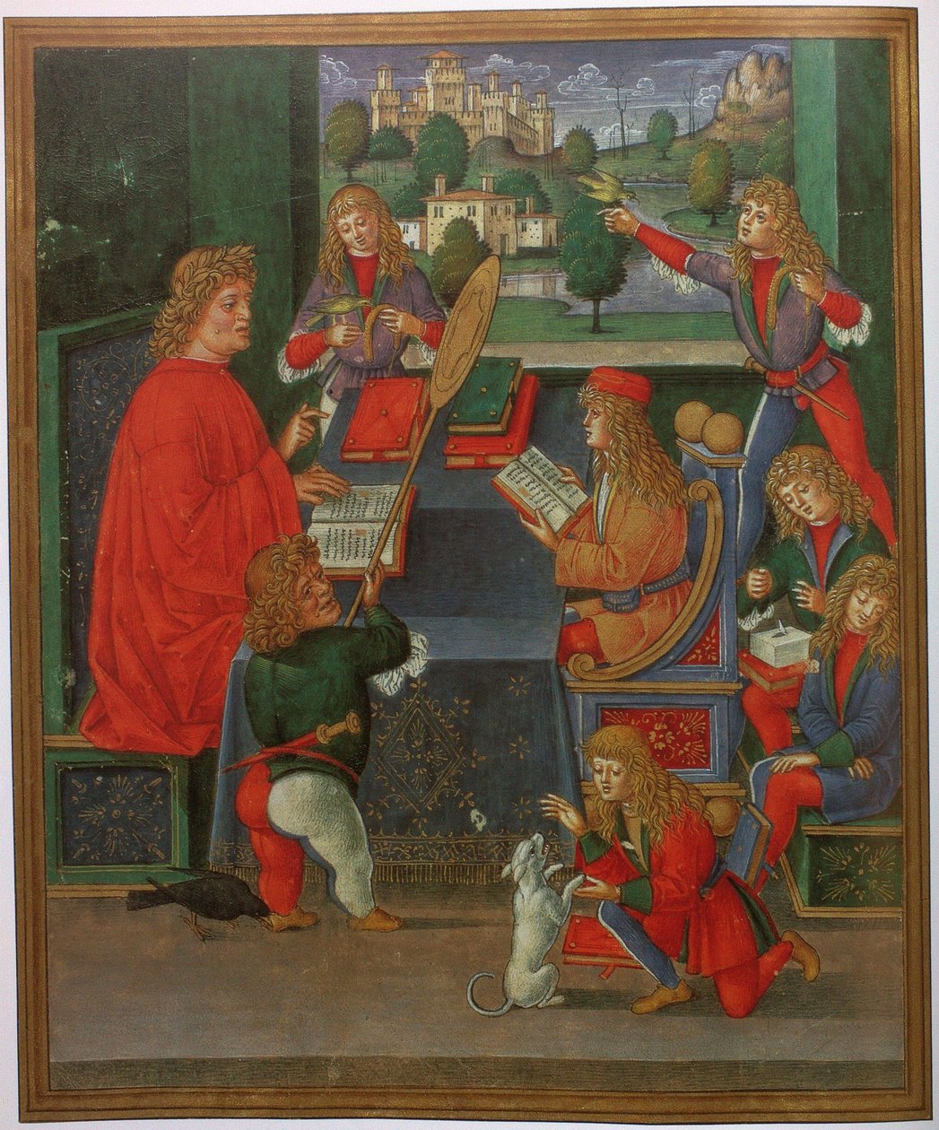 Massimiliano Sforza oppilaana opettajansa Gian Antonio Seccon kanssa tekijältä Giovanni Pietro da Birago