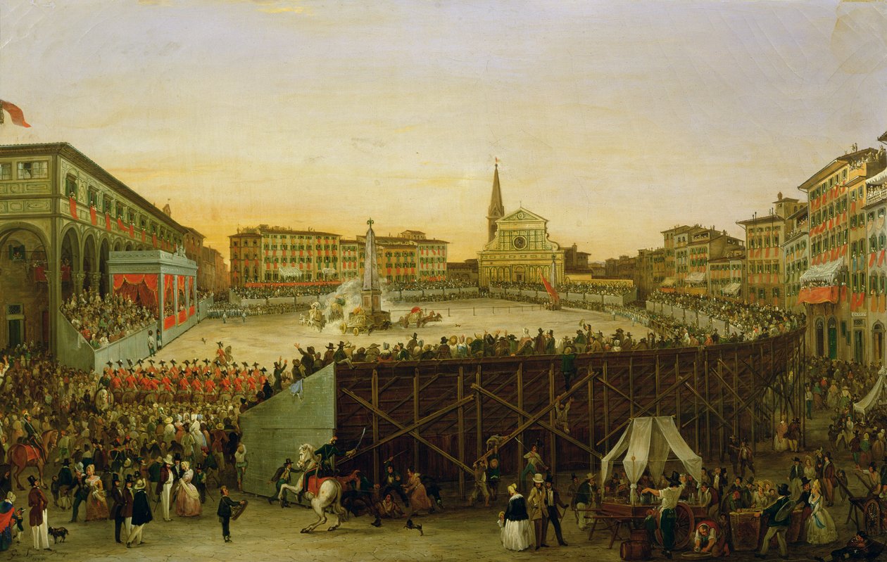 Chariot Race -aukio Piazza Santa Maria Novellassa Firenzessä tekijältä Giovanni Signorini