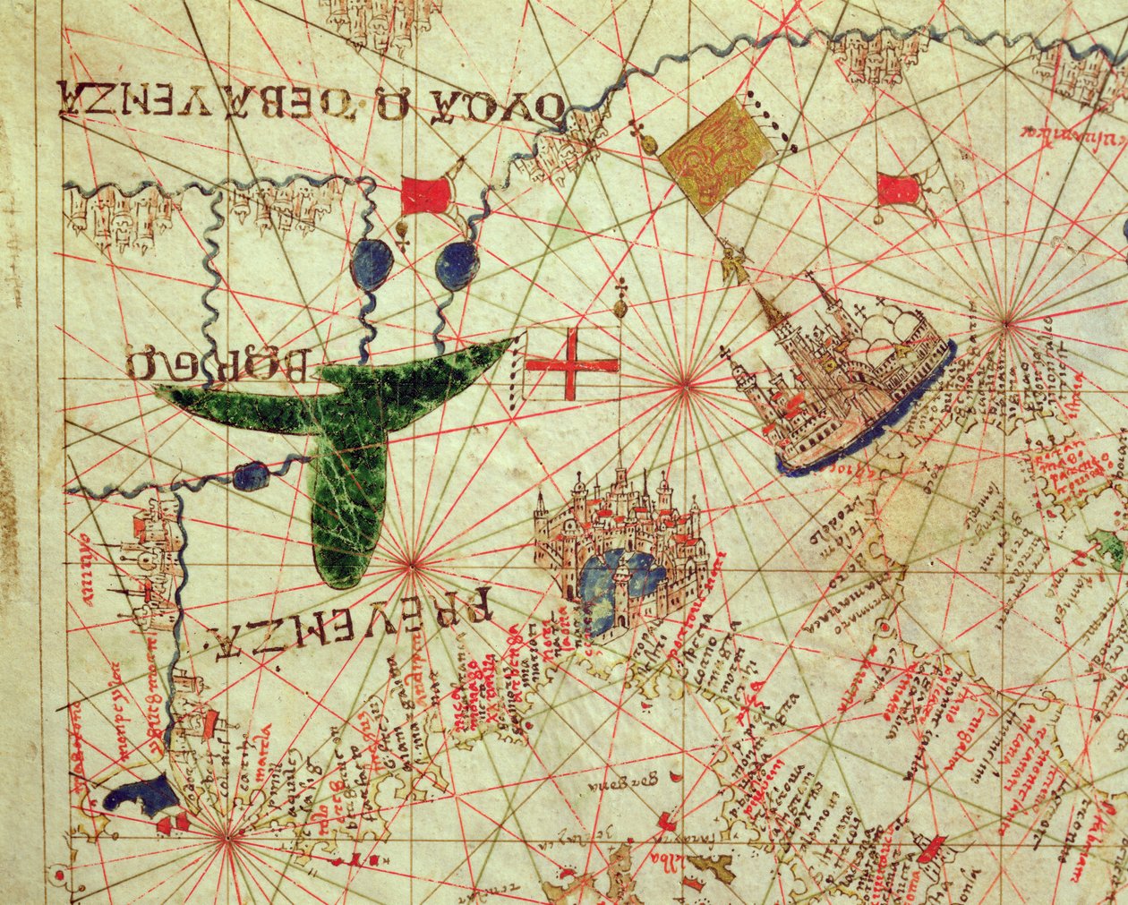 Provence ja Pohjois-Italia, merenkulkuatlaksesta, 1520 (muste pergamentille). tekijältä Giovanni Xenodocus da Corfu