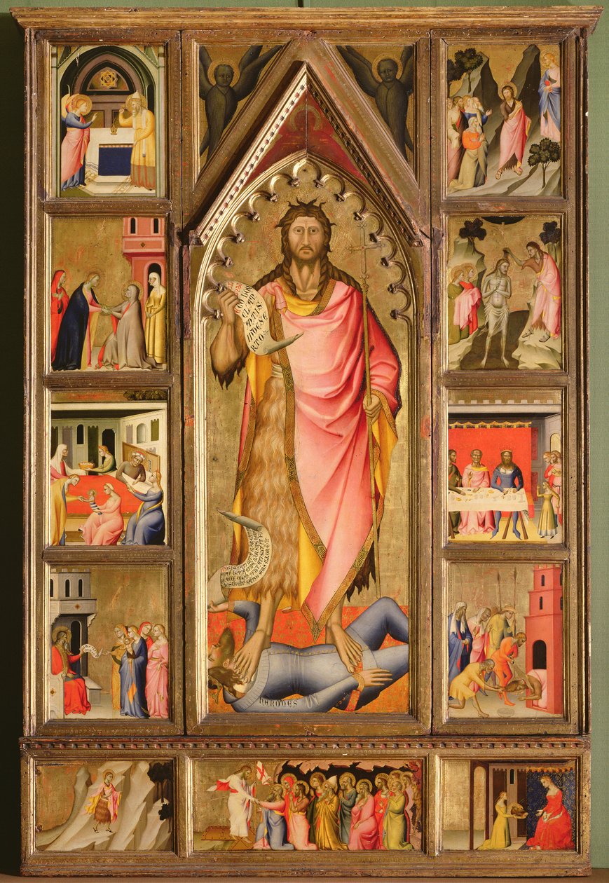 Pyhä Johannes Kastaja ja kohtauksia hänen elämästään (polyptyykki) (tempera puulla) tekijältä Giovanni di Niccolo del Biondo
