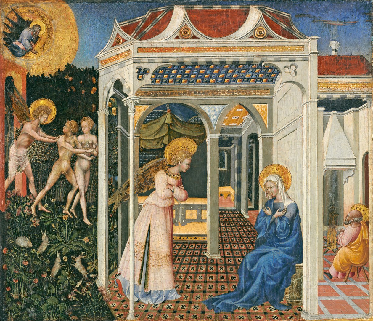 Ilmoitus ja karkotus paratiisista, n. 1435 (tempera paneelissa) tekijältä Giovanni di Paolo