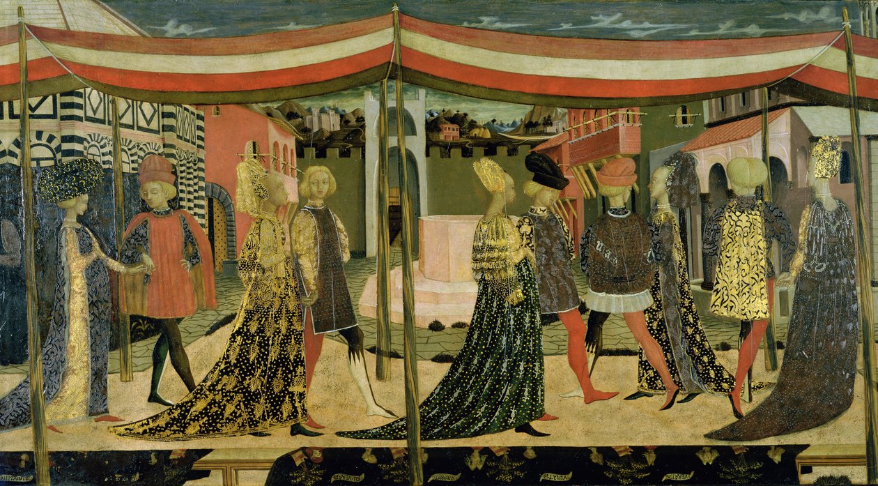 Adimari Cassonen keskimmäinen paneeli, n.1450, tempera paneelilla, yksityiskohta 254001:stä. tekijältä Giovanni di Ser Giovanni