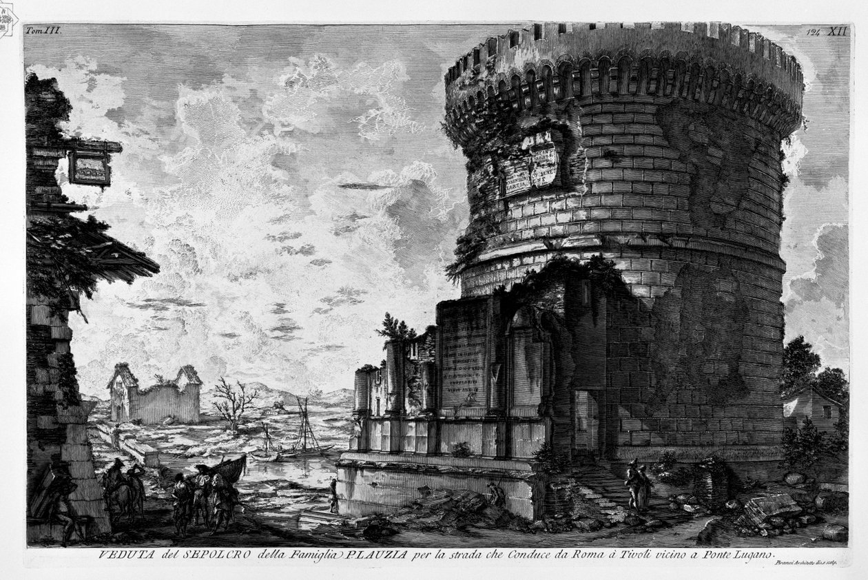 Via Appia, Plauzia-suvun hauta Ponte Lucanossa. tekijältä Giovanni Battista Piranesi