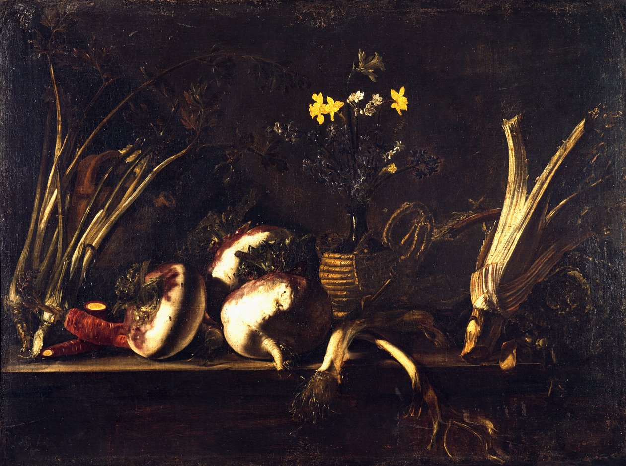 Asetelma vihanneksilla, Giovan Battista Ruoppolo (1629-1693) tekijältä Giovanni Battista Ruoppolo or Ruopolo
