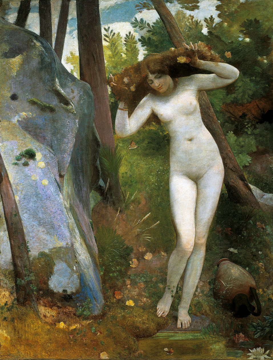 Lähteellä, Giovanni, joka tunnetaan nimellä Nino Costa (1826-1903). Yksityiskohta. tekijältä Giovanni Costa