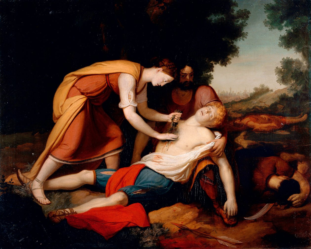 Erminia hoitaa Tancredia, kirjoittanut Gerolamo Costa (1777 -?) tekijältä Giovanni (1826 1903) Costa