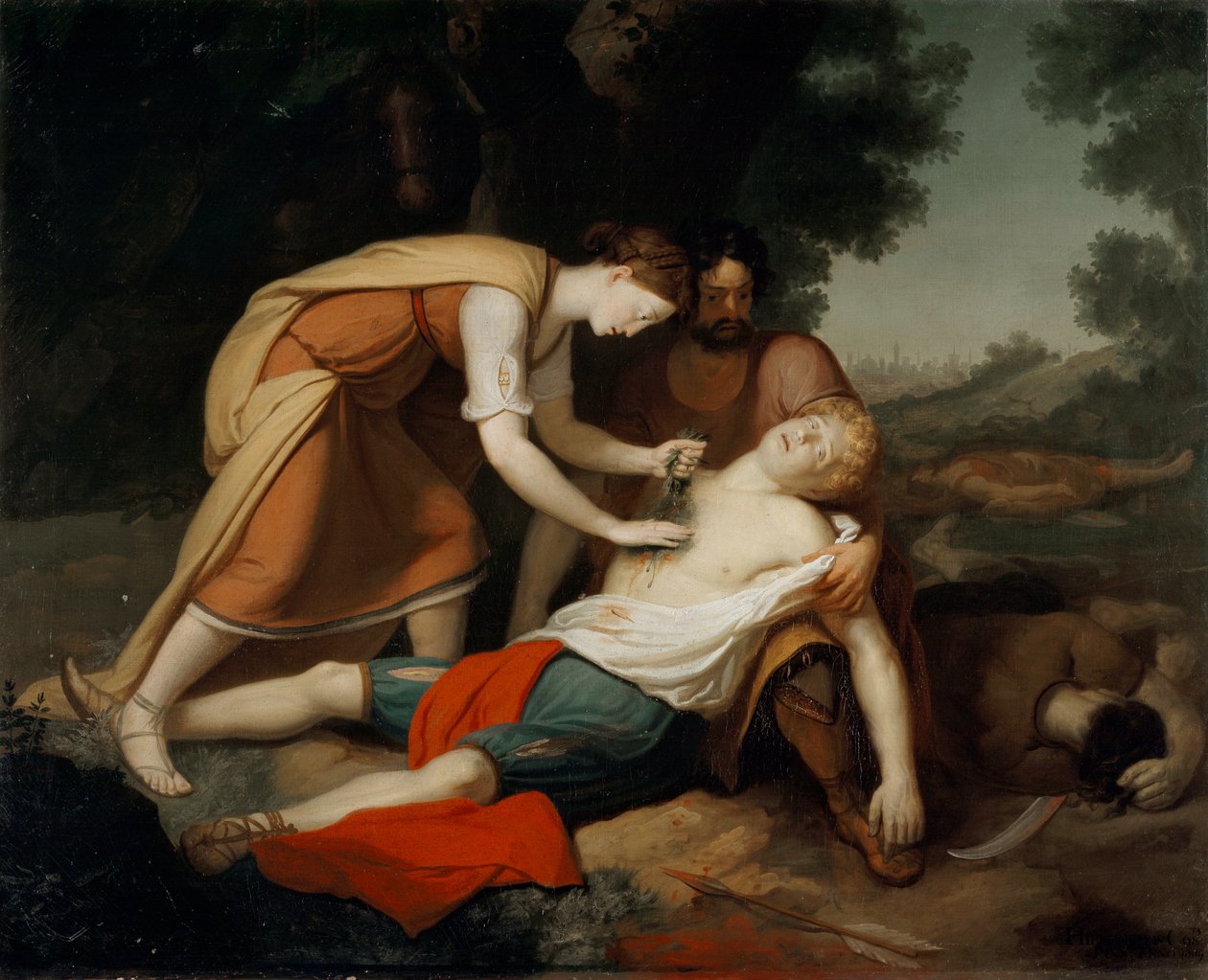 Erminia ja Vafrino löytävät haavoittuneen Tancreden (laulu 19 Jerusalemista, toimittaa Torquato Tasso) (maalaus) tekijältä Giovanni Costa