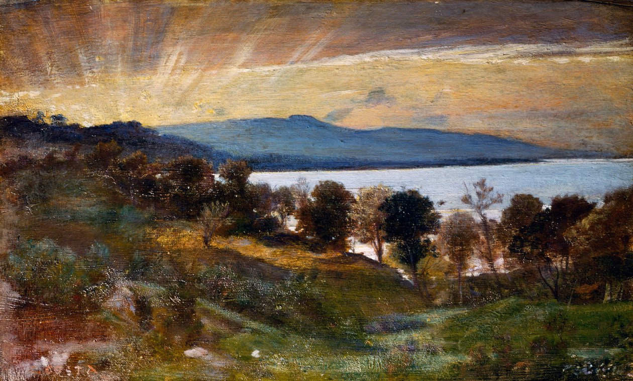 Maisema aurinkoefektillä, maalaus Nino Costa (1826-1903), Italia tekijältä Giovanni Costa