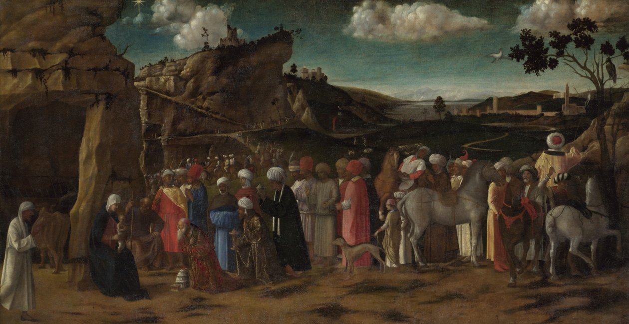 The Adoration of the Kings, n. 1475-1480 (öljy kankaalle) tekijältä Giovanni (workshop of) Bellini