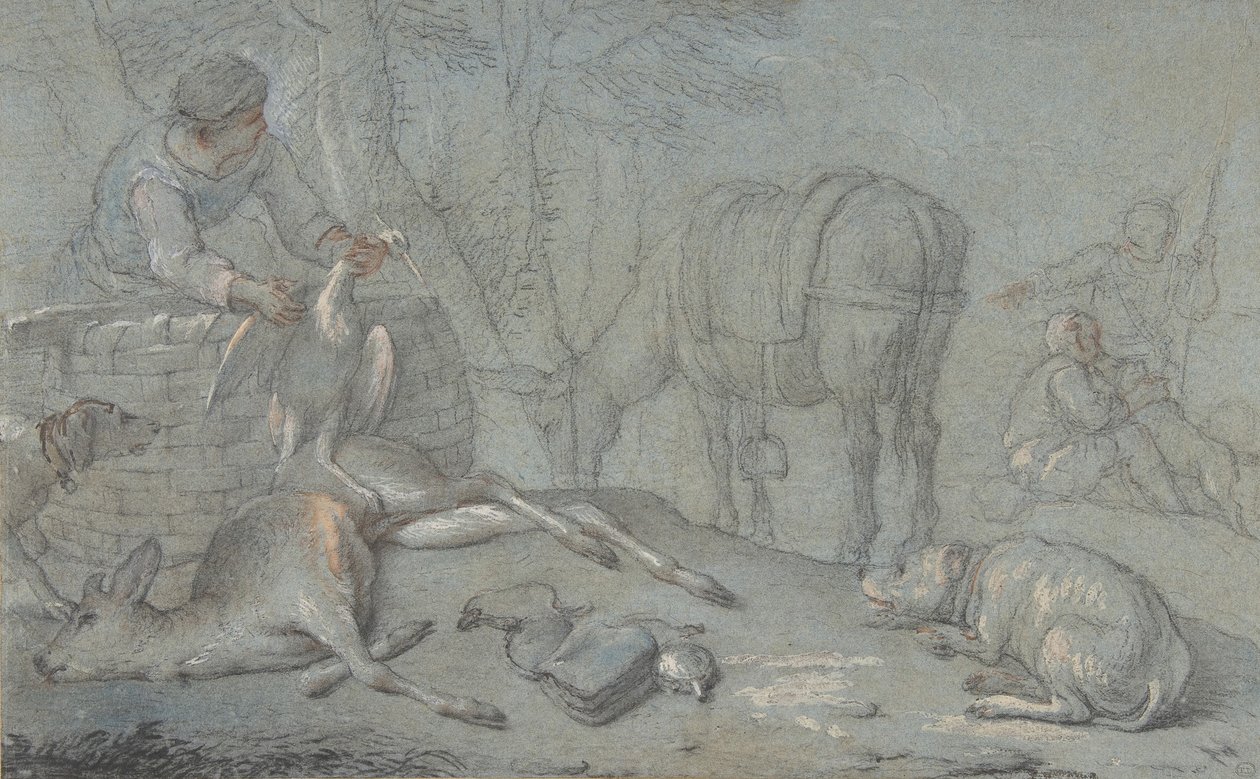 Hunters with Dead Game in a Landscape, 1600-1800. tekijältä Giovanni Agostino Cassana