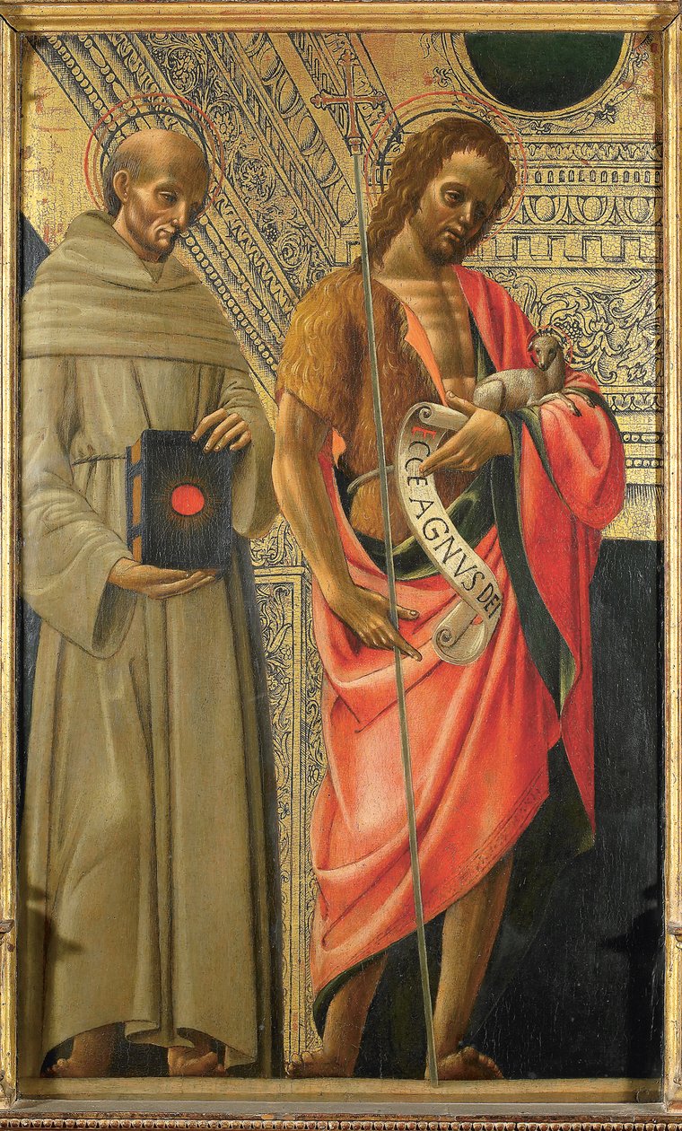 Saint Bernardino Siena ja Pyhä Johannes Kastaja, noin 1485-1490. tekijältä Giovanni Ambrogio Bevilacqua