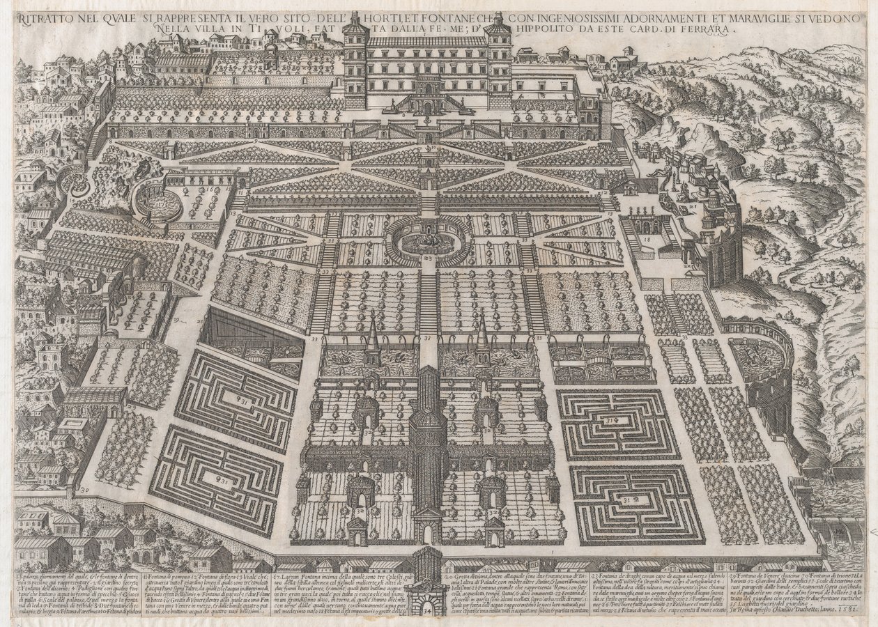 Roomalaisen loiston peili: Tivolin palatsi ja puutarhat, 1581, 1581. tekijältä Giovanni Ambrogio Brambilla.