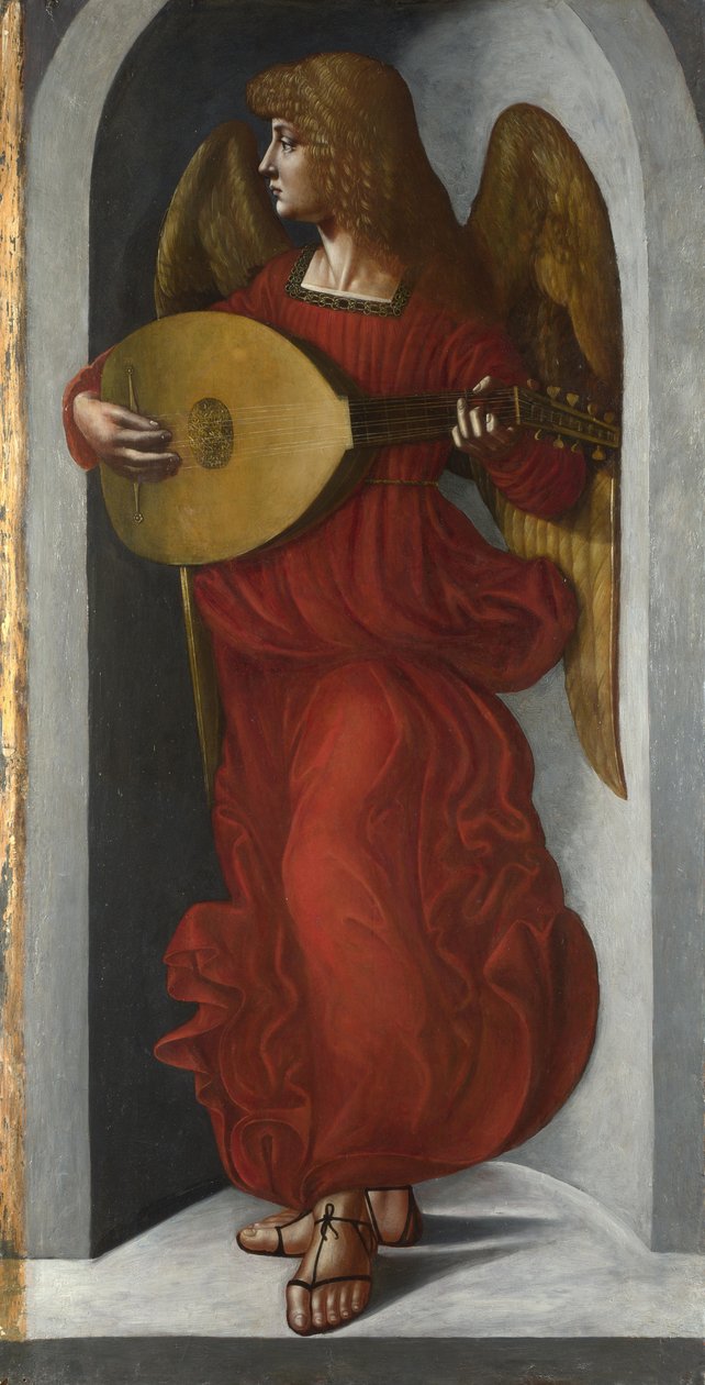 Enkeli punaisessa luutulla, n. 1490-1499 tekijältä Giovanni Ambrogio de Predis