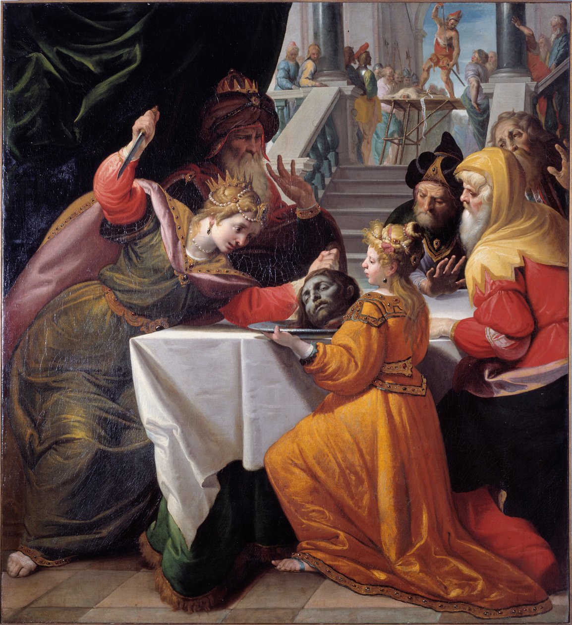 Salome Johannes Kastajan pään kanssa hopealevyllä Giovanni Andrea Ansaldon (1584-1638) maalaus 1630 suunnilleen Genes, Musei di Strada Nuova (ex Palazzo Bianco) tekijältä Giovanni Andrea Ansaldo