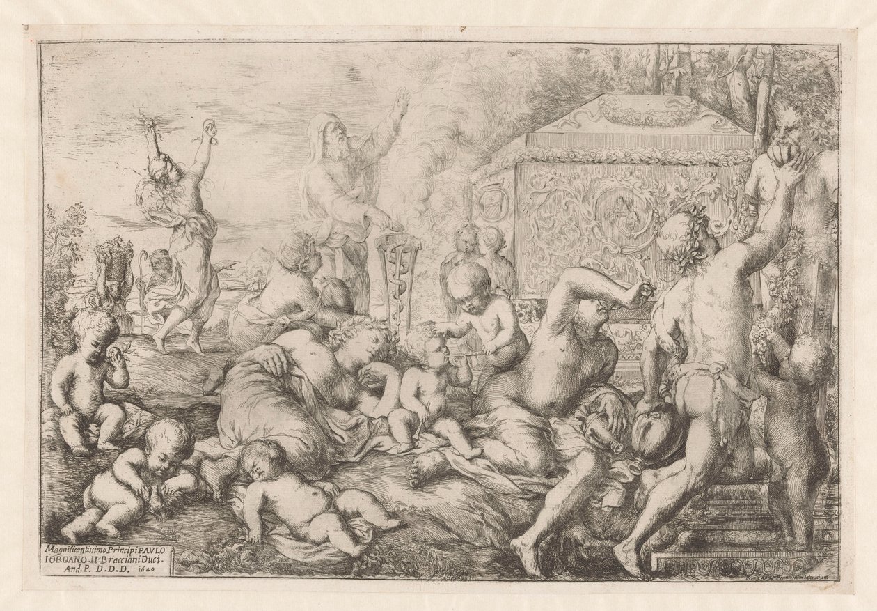 Bacchanal met altar, faun en Silenus tekijältä Giovanni Andrea Podesta